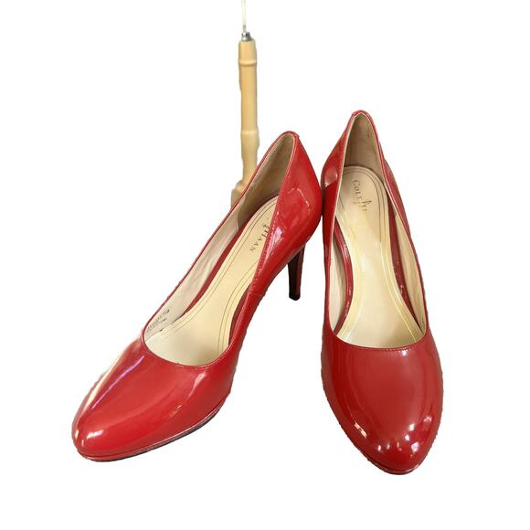 COLE HAAN Chelsea Air Pump Women's 7.5 B Red Patent Slip On Platform Heel Shoe - Picture 5 of 13